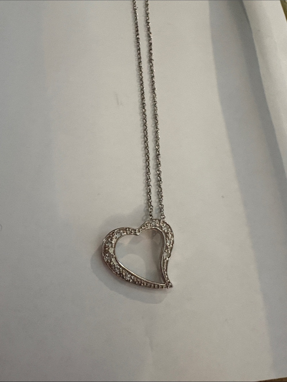 Silver Heart Pendant Necklace with Crystal Accents - Silver